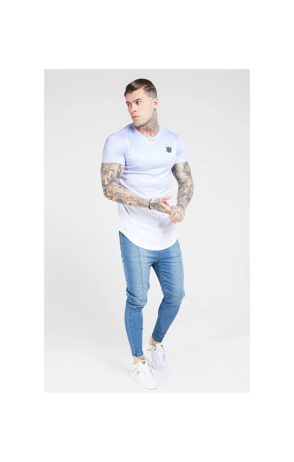 SikSilk S/S Fade Curved Hem Tee – Dusky Sky & White - Image 3