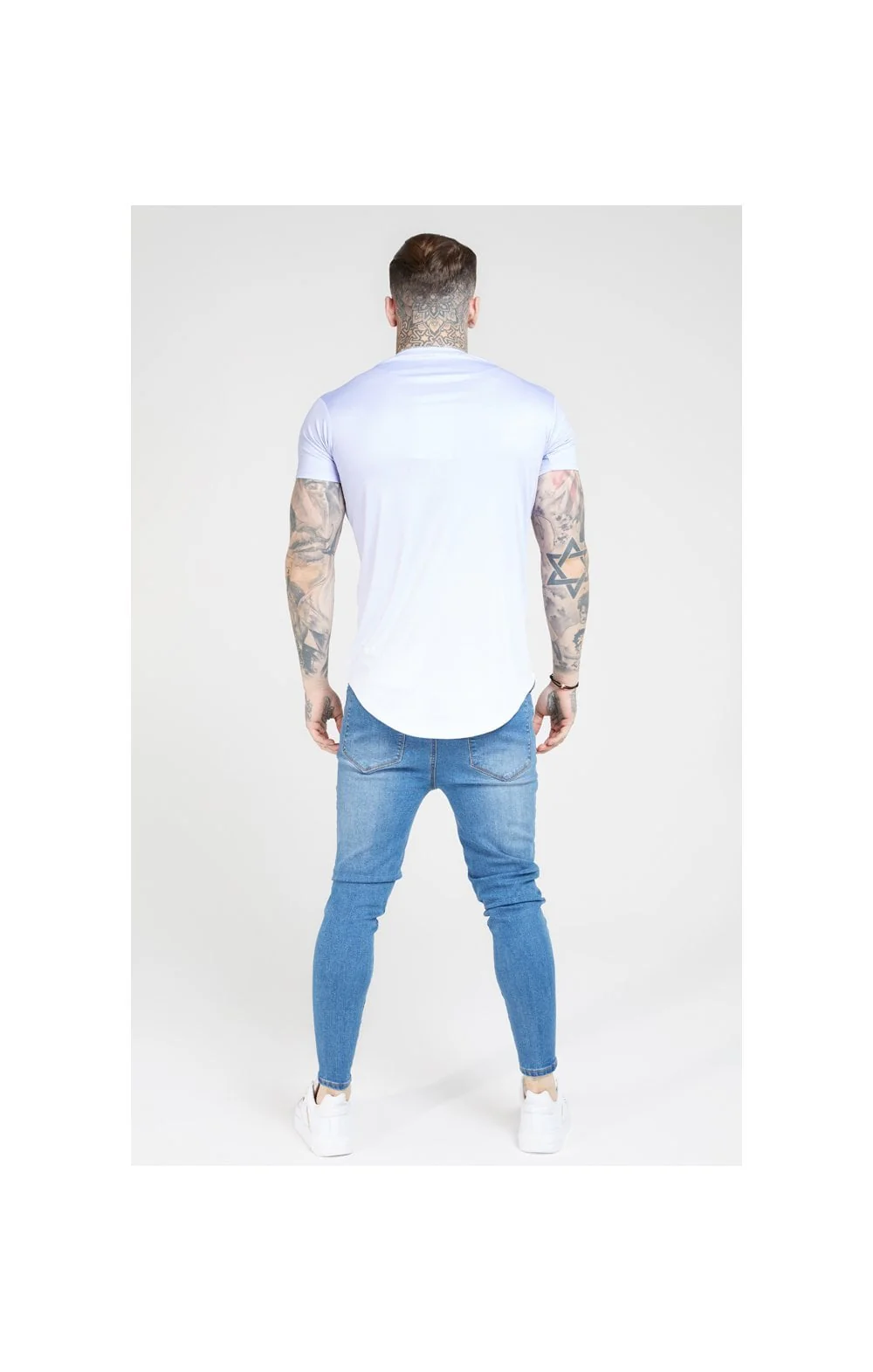 SikSilk S/S Fade Curved Hem Tee – Dusky Sky & White - Image 6