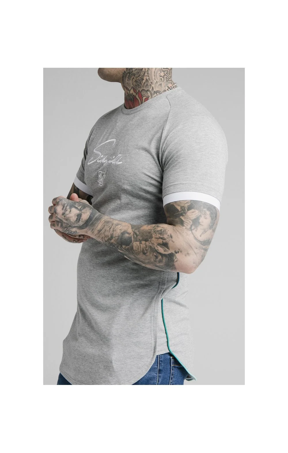 SikSilk S/S Fade Piping Tech Tee - Grey & Pacific Fade - Image 2