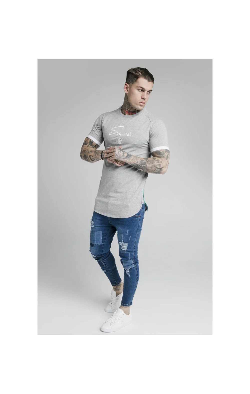 SikSilk S/S Fade Piping Tech Tee - Grey & Pacific Fade - Image 3
