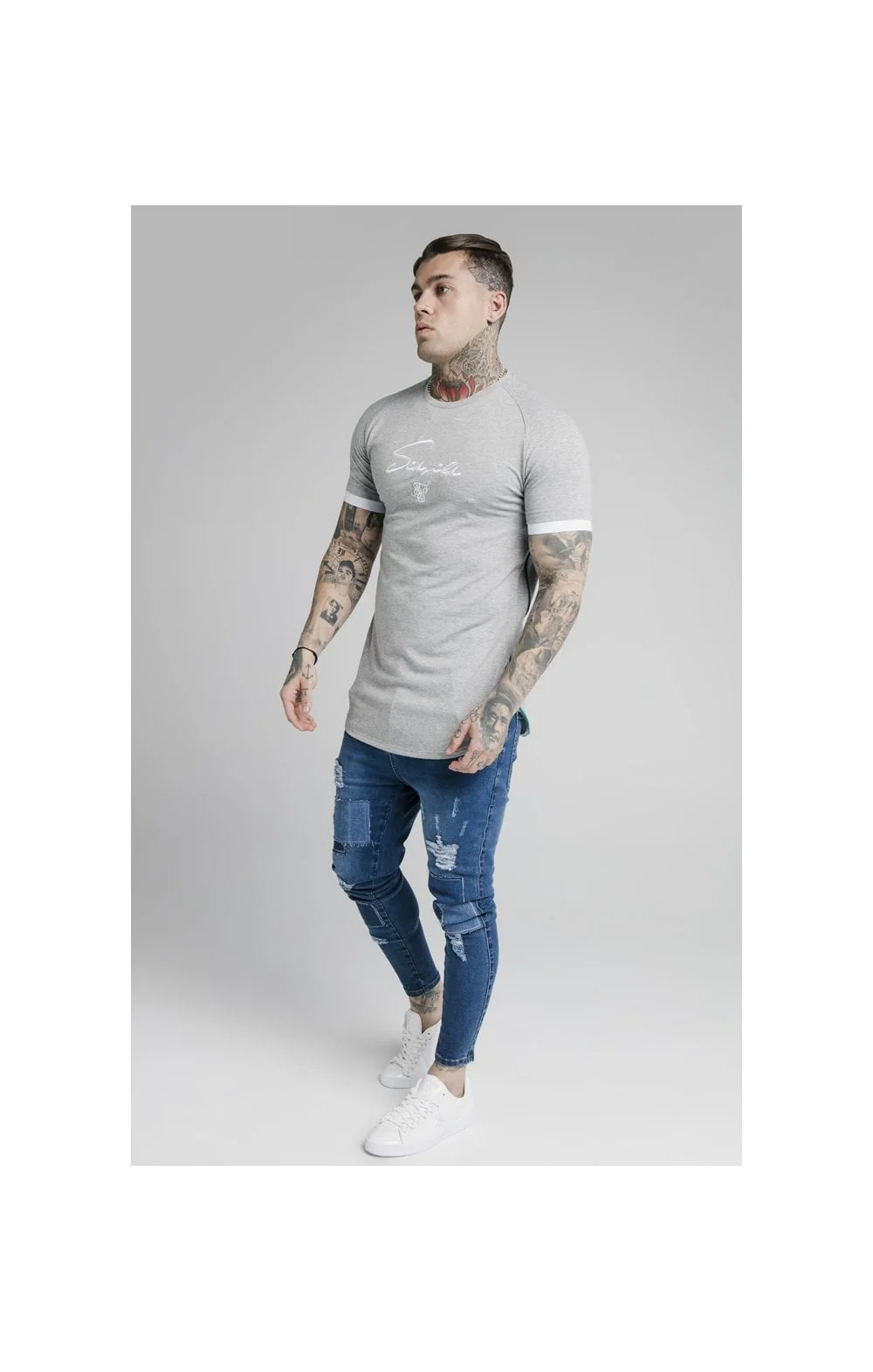 SikSilk S/S Fade Piping Tech Tee - Grey & Pacific Fade - Image 4