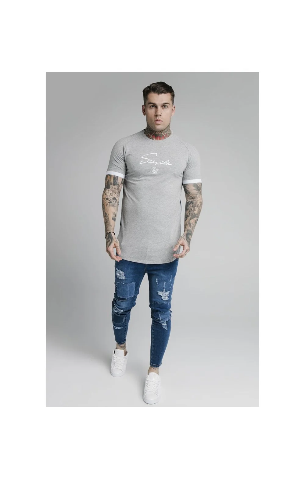 SikSilk S/S Fade Piping Tech Tee - Grey & Pacific Fade - Image 5
