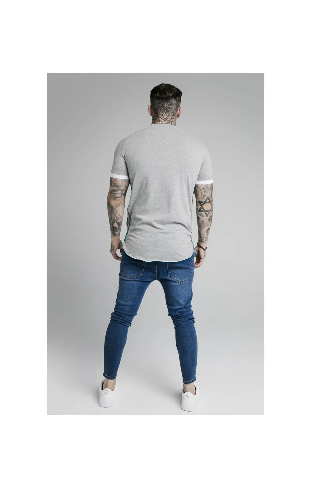 SikSilk S/S Fade Piping Tech Tee - Grey & Pacific Fade - Image 6