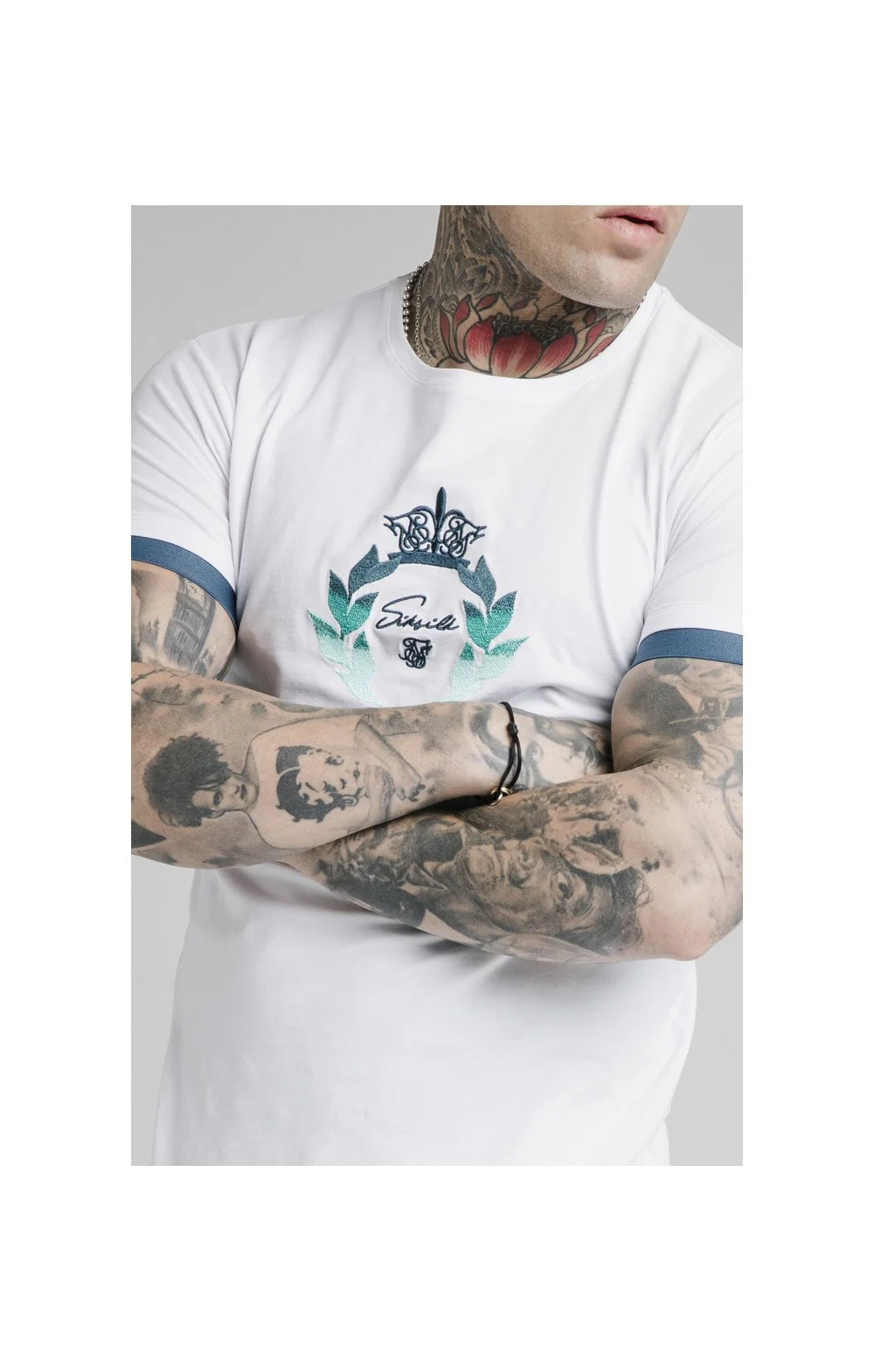SikSilk S/S Fade Prestige Gym Tee - White & Pacific Fade - Image 2