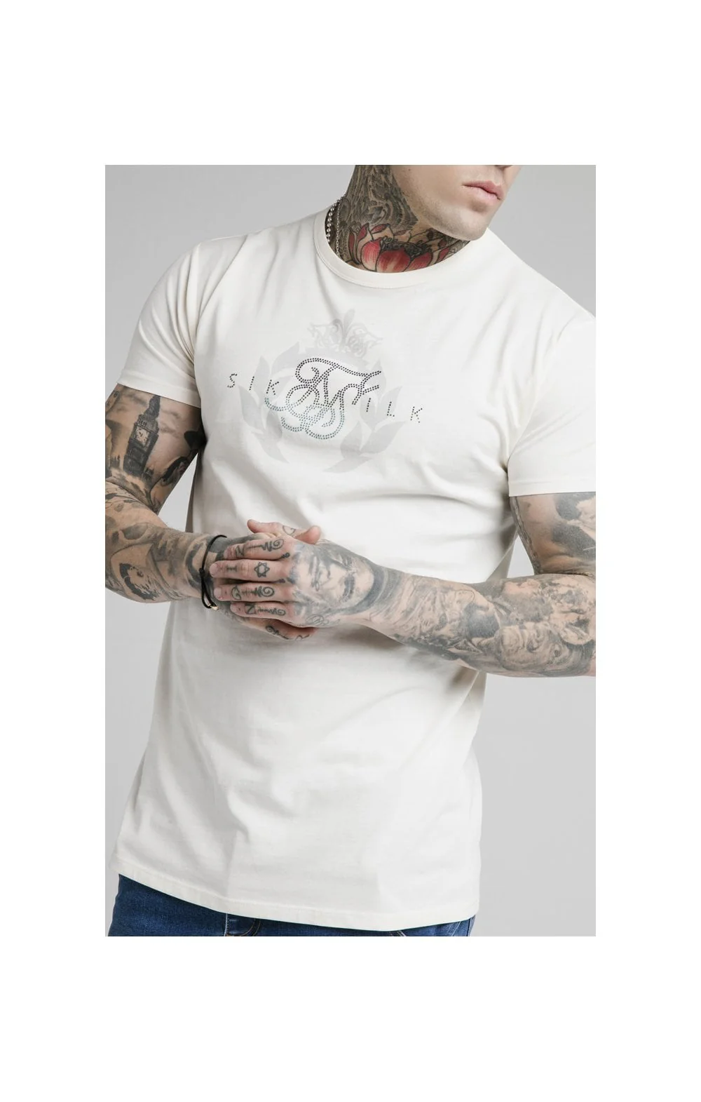 SikSilk S/S Fade Rhine Stone Box Tee - Off White - Image 2