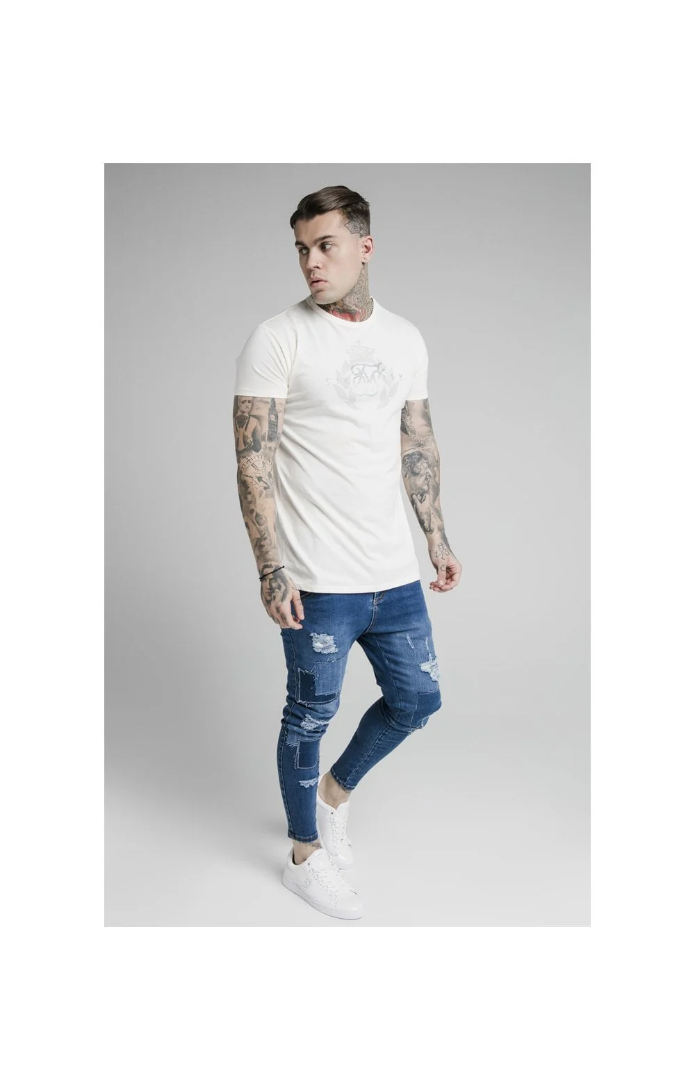 SikSilk S/S Fade Rhine Stone Box Tee - Off White - Image 5