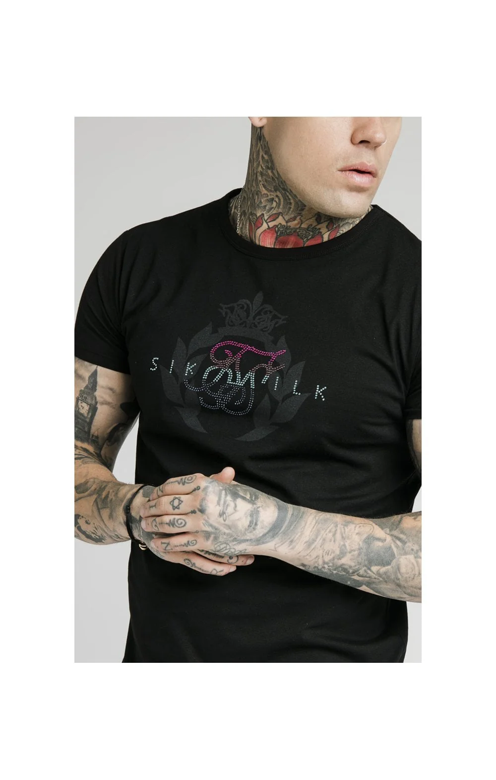SikSilk S/S Fade Rhinestone Box Tee - Black - Image 2