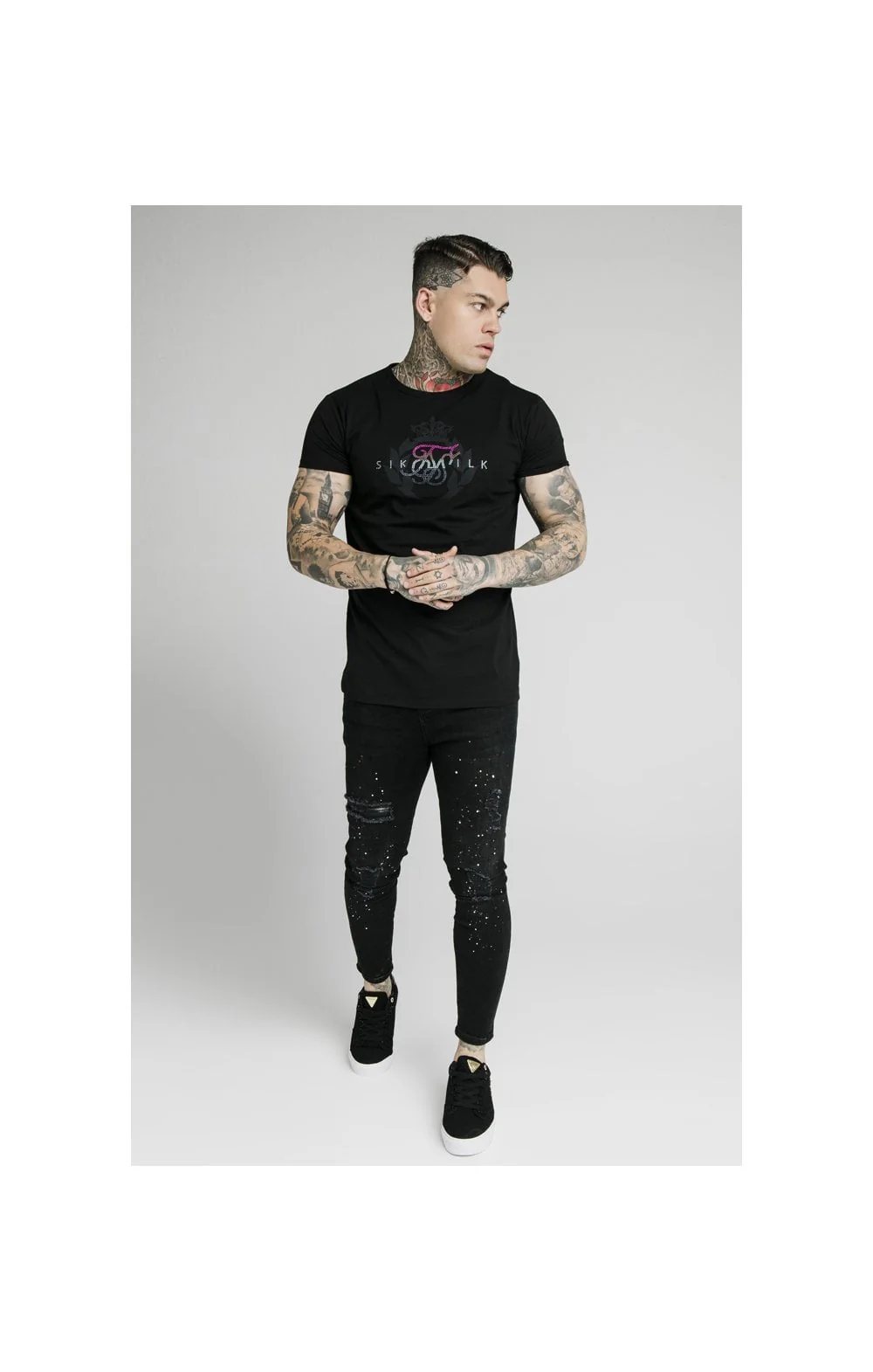 SikSilk S/S Fade Rhinestone Box Tee - Black - Image 4