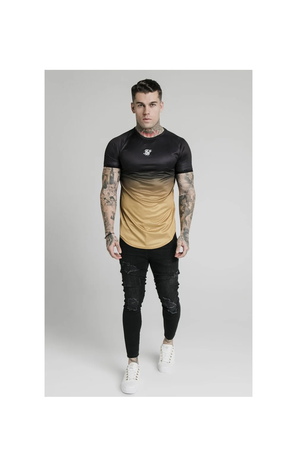 SikSilk S/S  Fade Tech Tee - Black & Gold - Image 3