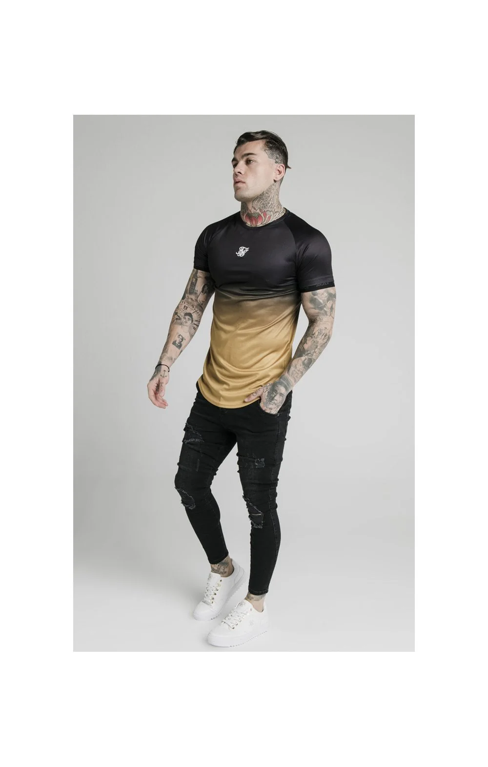 SikSilk S/S  Fade Tech Tee - Black & Gold - Image 4