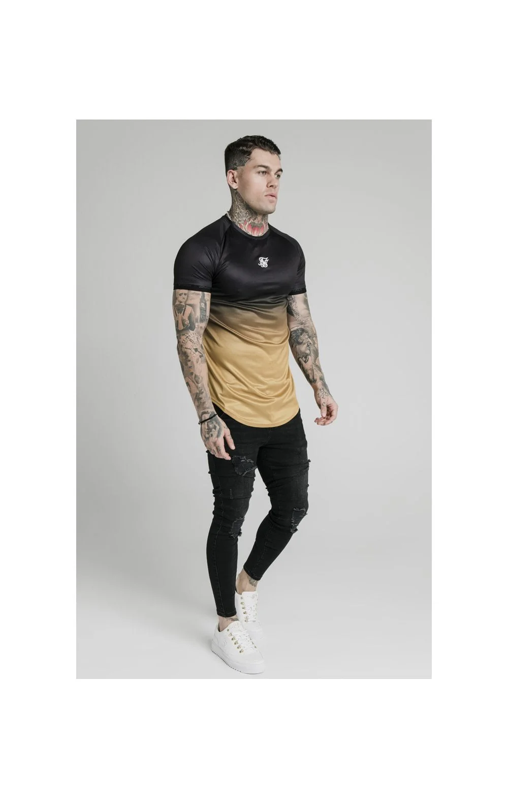 SikSilk S/S  Fade Tech Tee - Black & Gold - Image 5