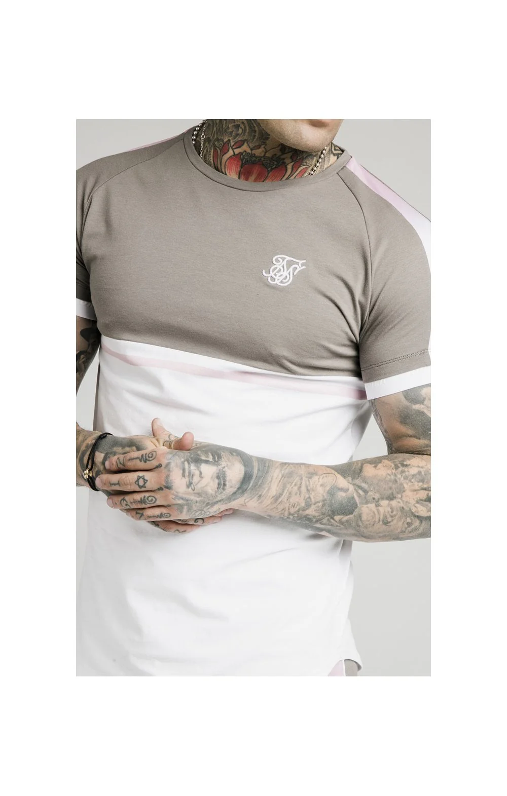 SikSilk S/S Fade Tee – White,Grey & Pink - Image 2