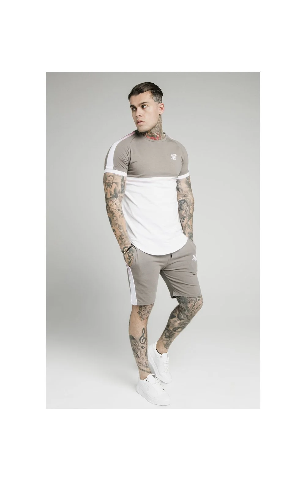 SikSilk S/S Fade Tee – White,Grey & Pink - Image 4