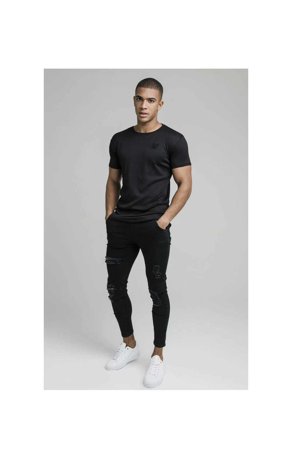 Black Ribbed Raglan Muscle Fit T-Shirt - Image 3