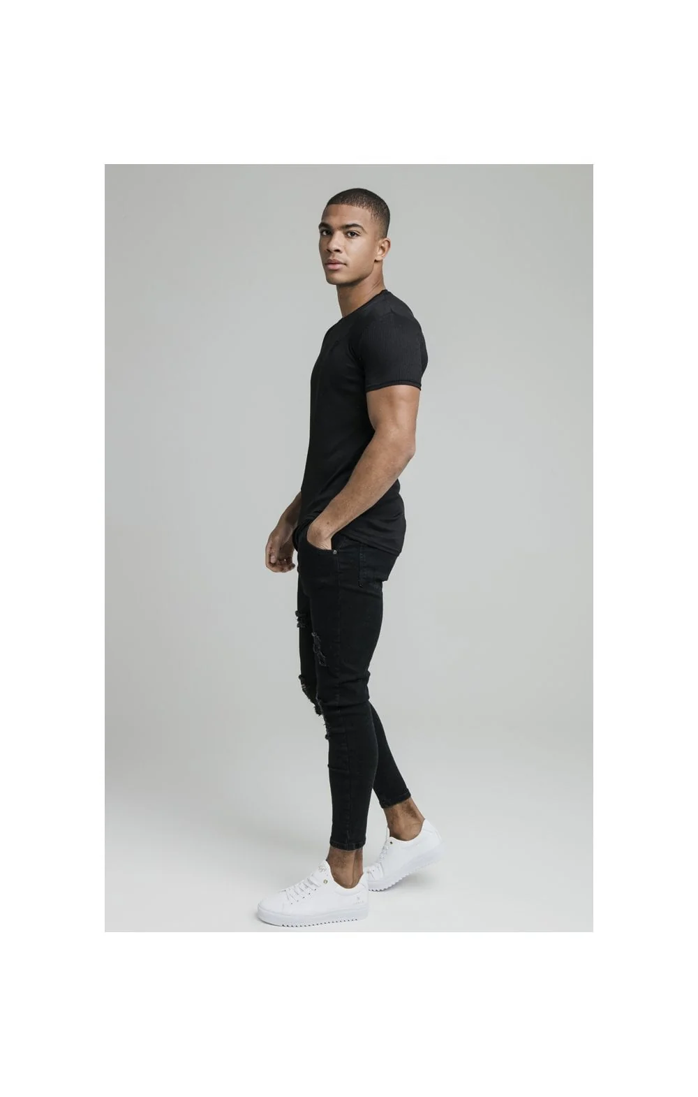Black Ribbed Raglan Muscle Fit T-Shirt - Image 4