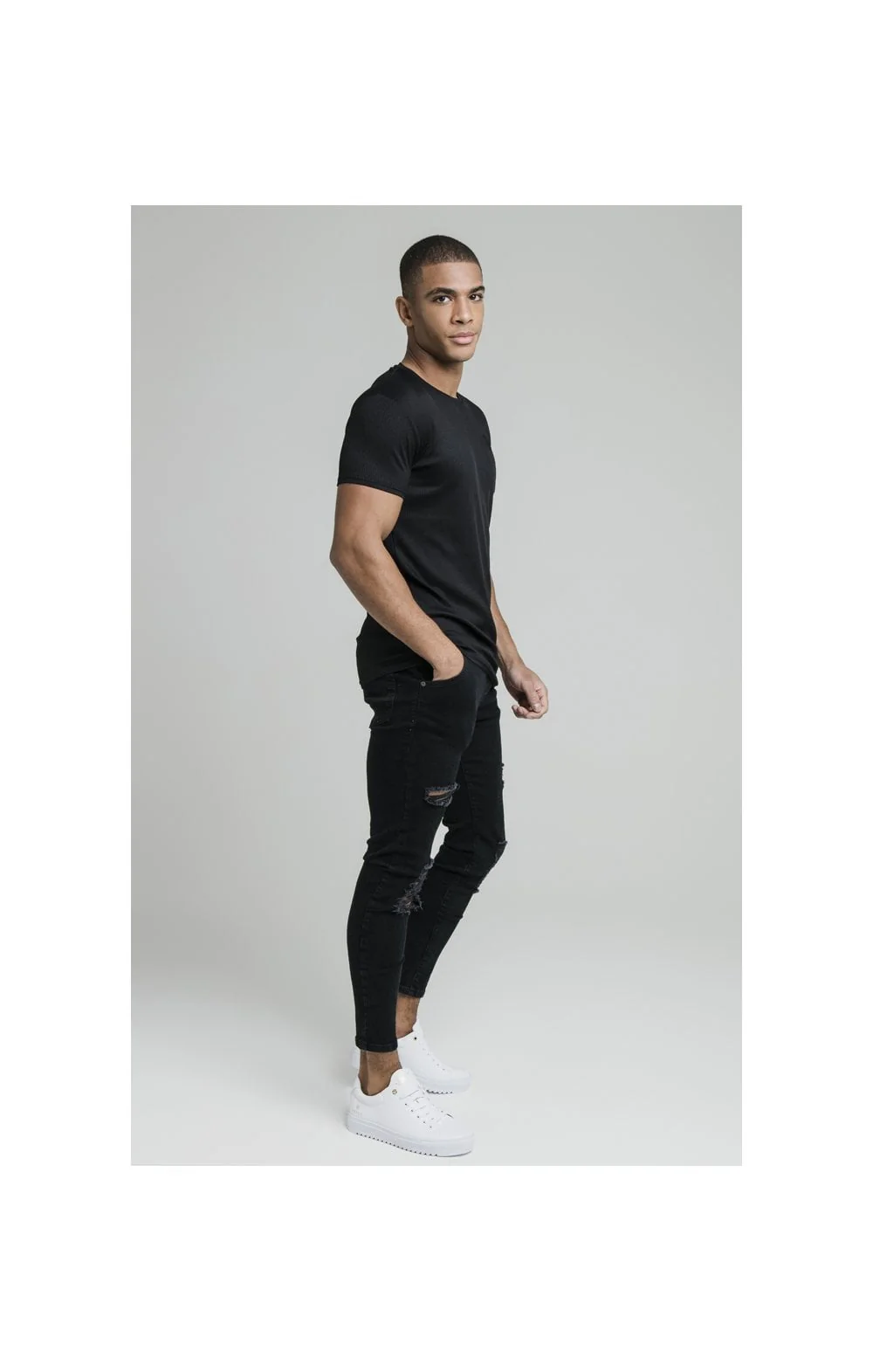 Black Ribbed Raglan Muscle Fit T-Shirt - Image 5