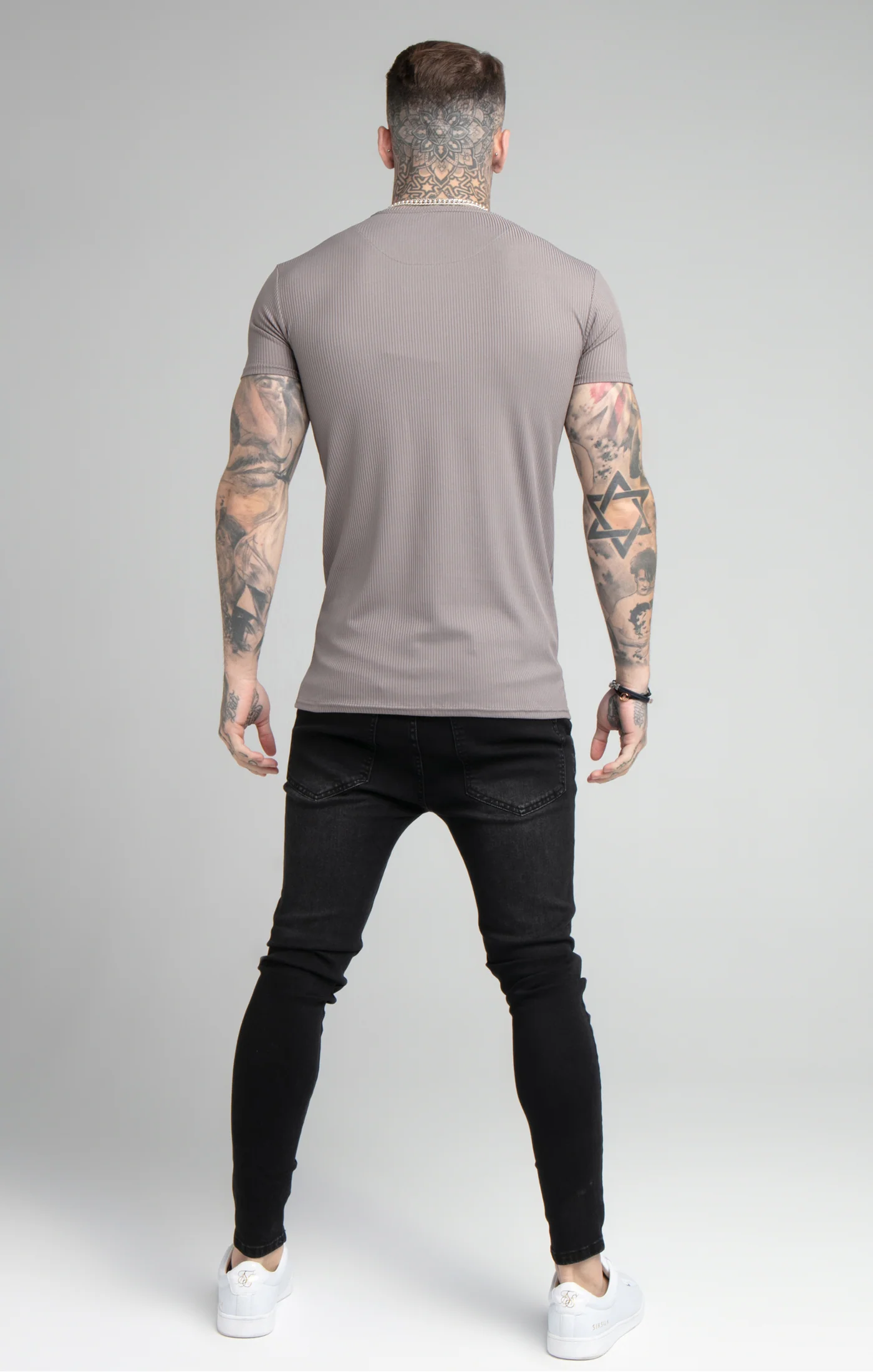 Grey Rib Raglan Muscle Fit T-Shirt - Image 5