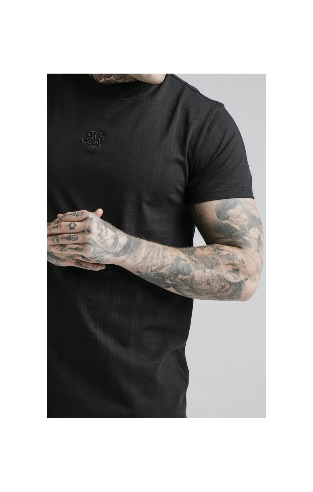 SikSilk S/S Fitted Box Tee - Black & Grey - Image 2