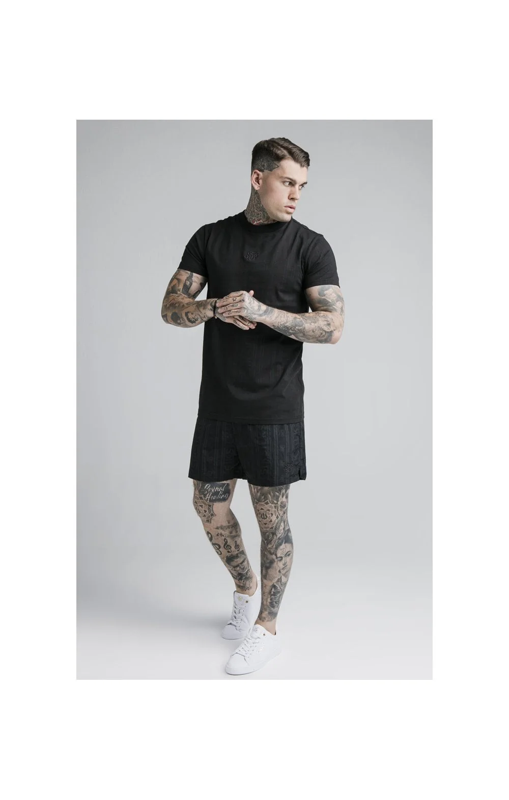 SikSilk S/S Fitted Box Tee - Black & Grey - Image 5