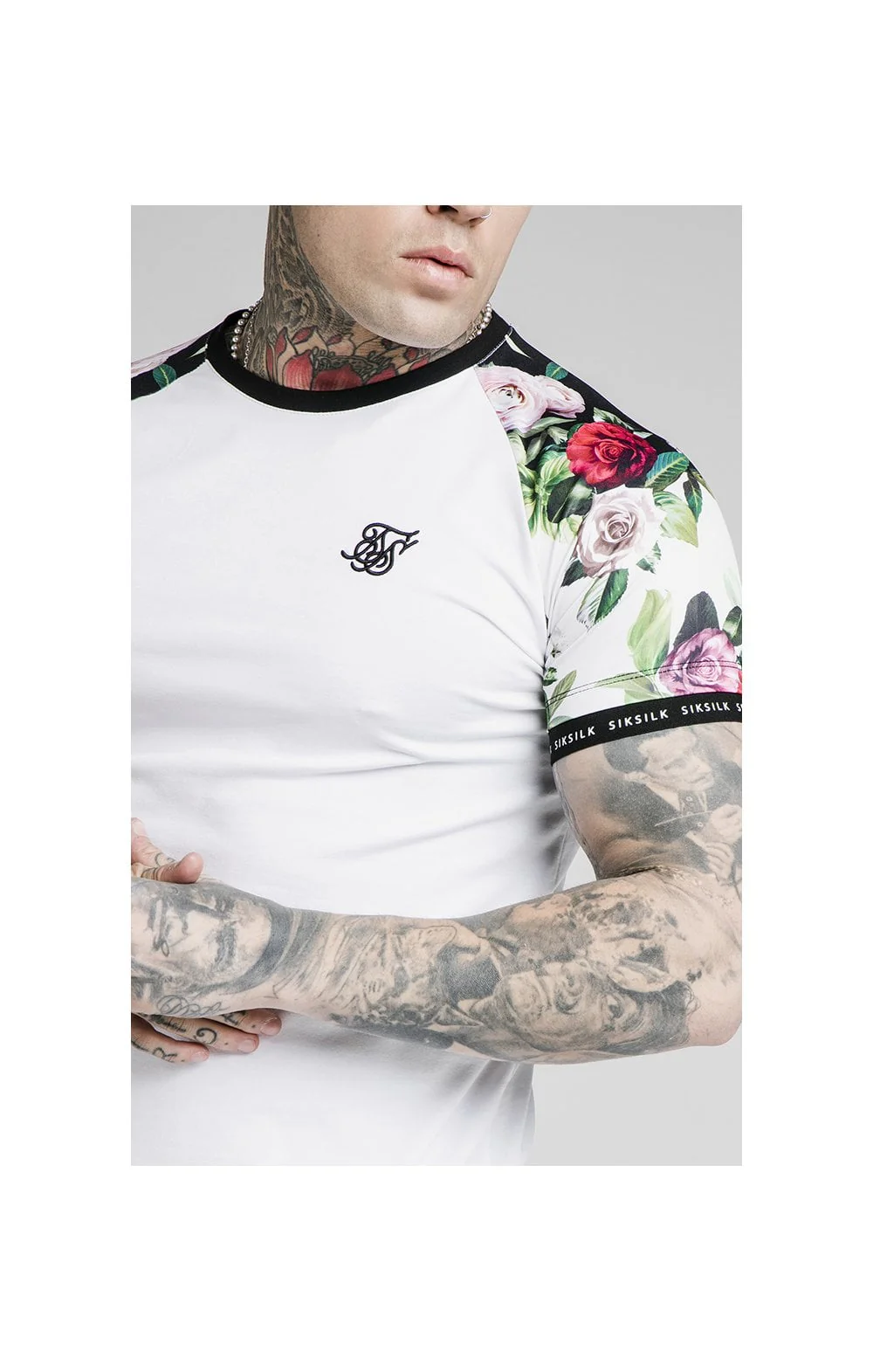SikSilk S/S Floral Pixel Inset Tech Tee - White & Floral Pixel - Image 2