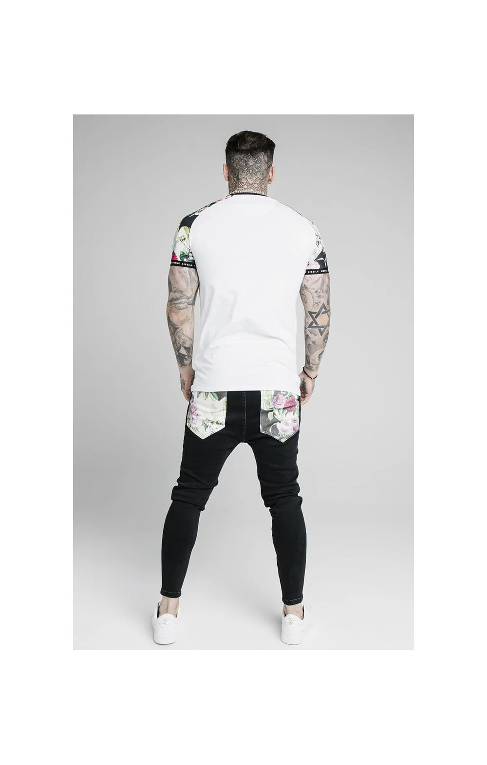 SikSilk S/S Floral Pixel Inset Tech Tee - White & Floral Pixel - Image 5