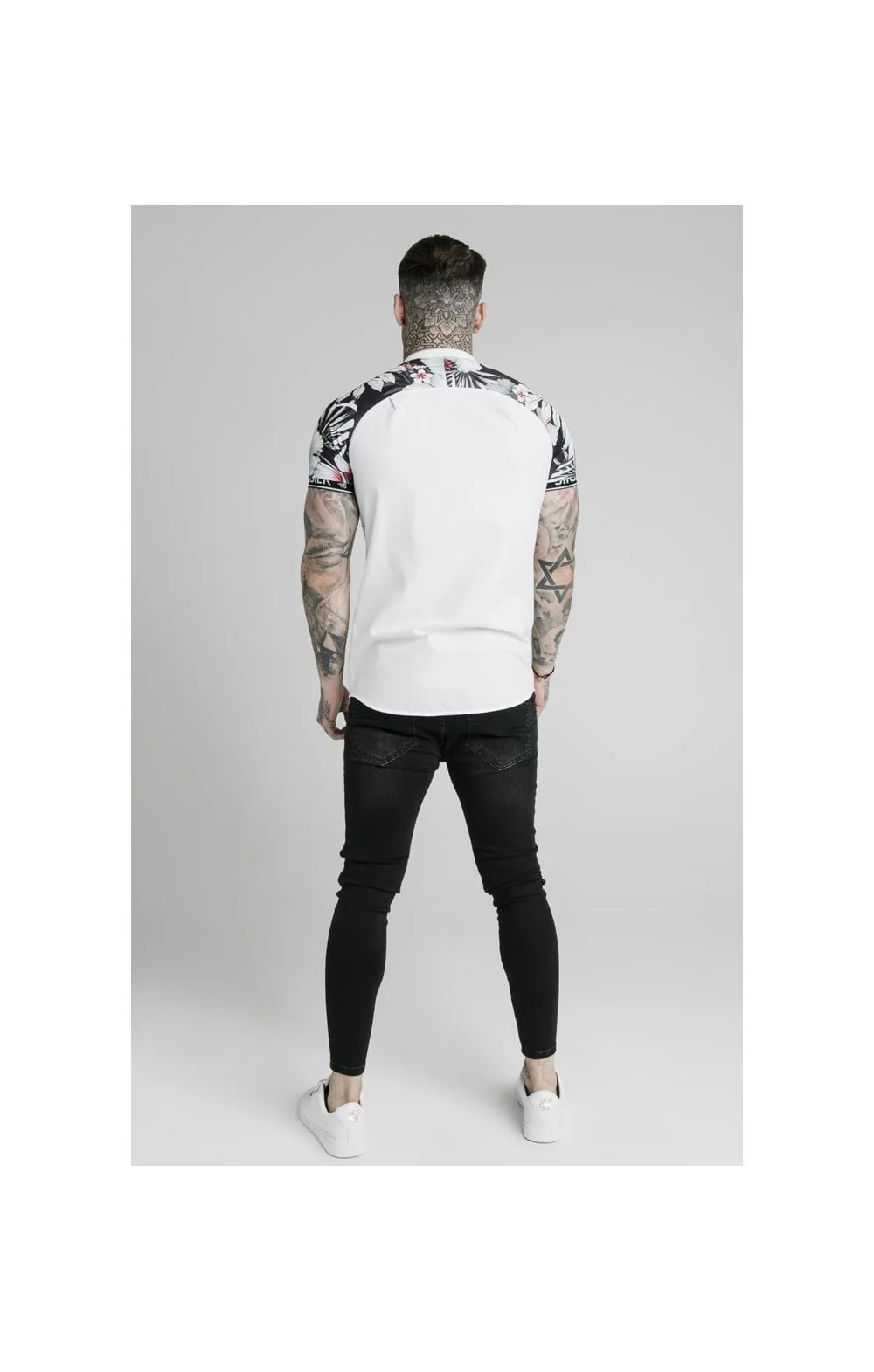 SikSilk S/S Floral Raglan Tech Shirt - White & Floral - Image 4