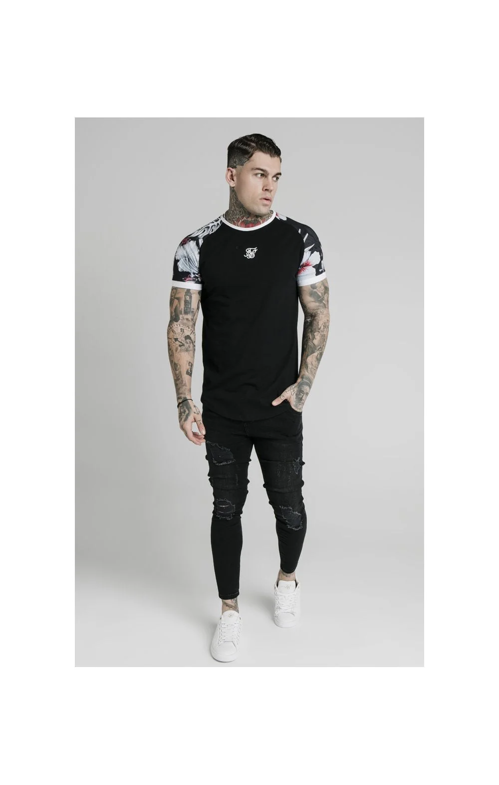 SikSilk S/S Floral Raglan Tech Tee - Black