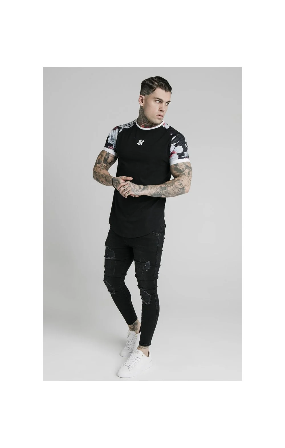 SikSilk S/S Floral Raglan Tech Tee - Black - Image 4