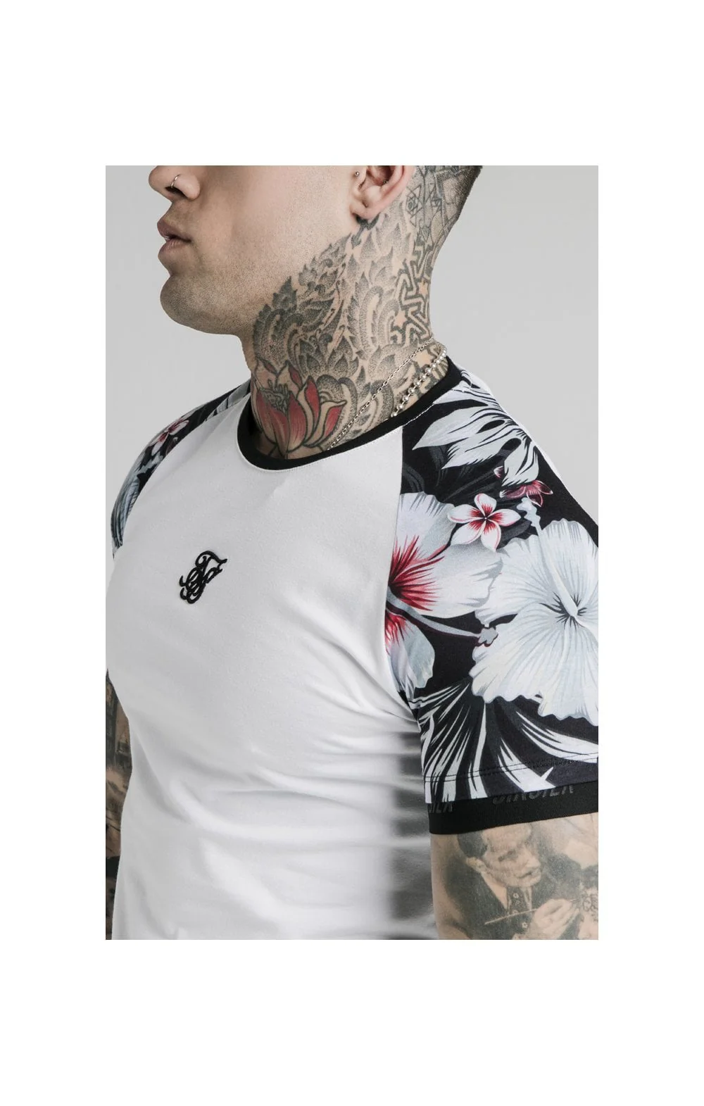 SikSilk S/S Floral Raglan Tech Tee - White