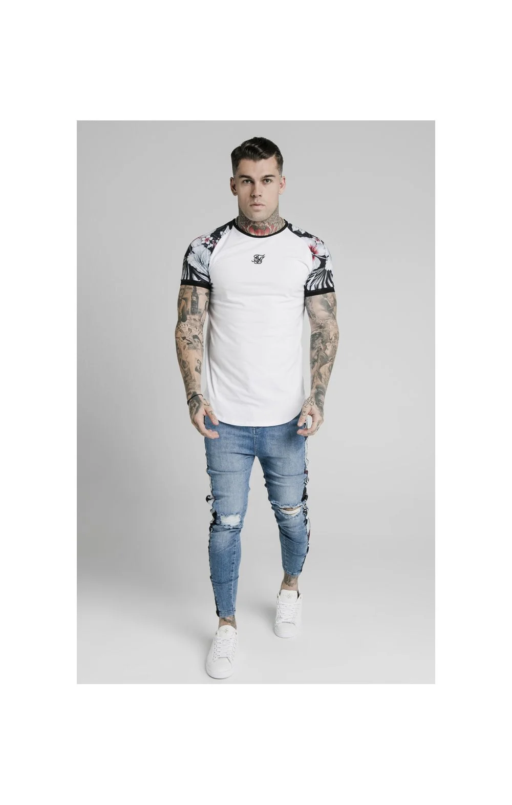 SikSilk S/S Floral Raglan Tech Tee - White - Image 2