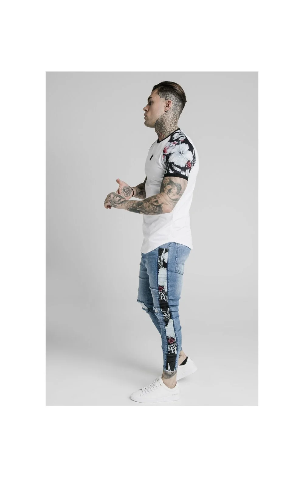 SikSilk S/S Floral Raglan Tech Tee - White - Image 4