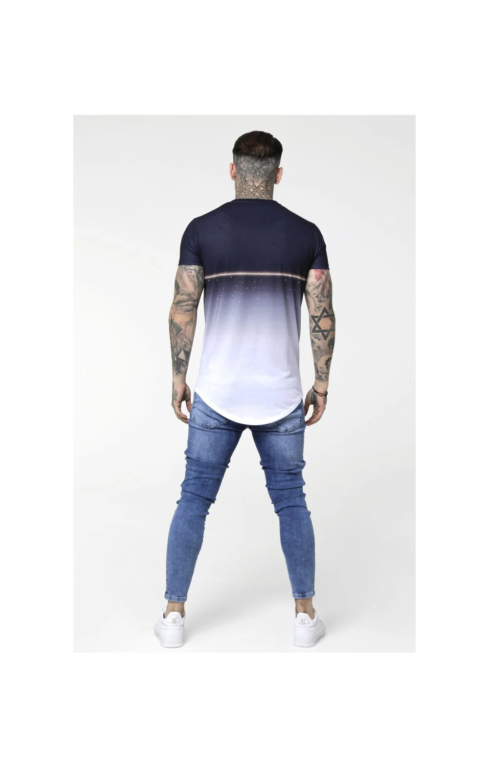 SikSilk S/S Gold Fleck Curved Hem Tee - Navy - Image 6