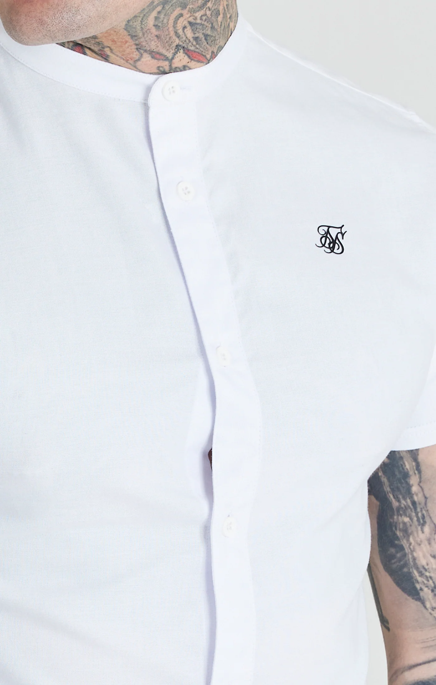 SikSilk S/S Grandad Collar Shirt - White - Image 2
