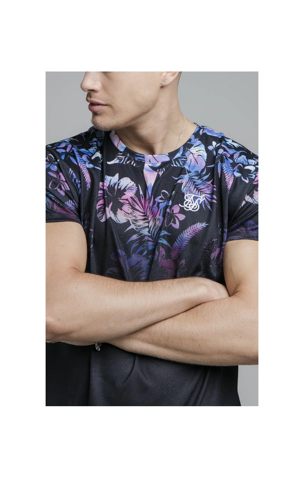 SikSilk S/S Hawaii High Fade Tee - Black Tie Dye Hawaii - Image 3