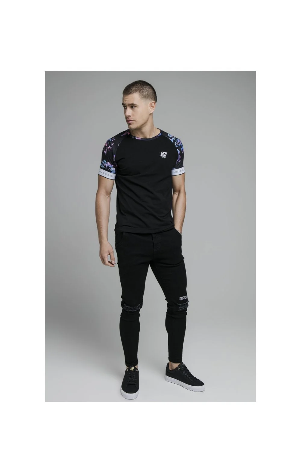 Black Tie Dye Elastic Cuff T-Shirt