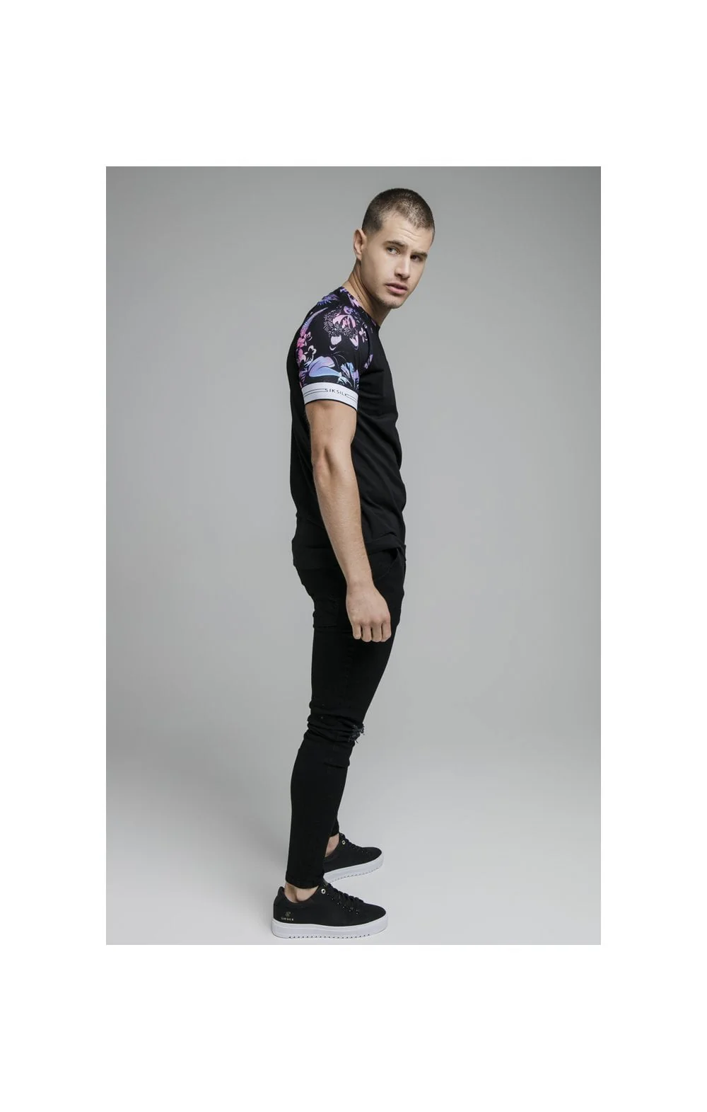 Black Tie Dye Elastic Cuff T-Shirt - Image 6