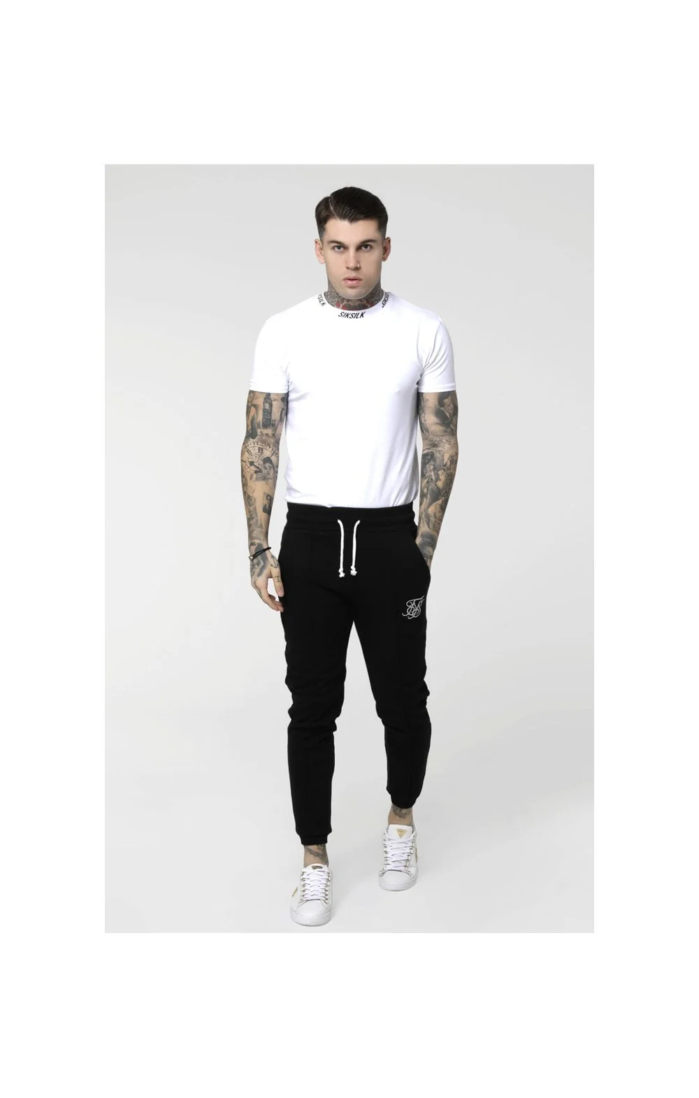 SikSilk S/S High Collar Logo Tee - White - Image 6