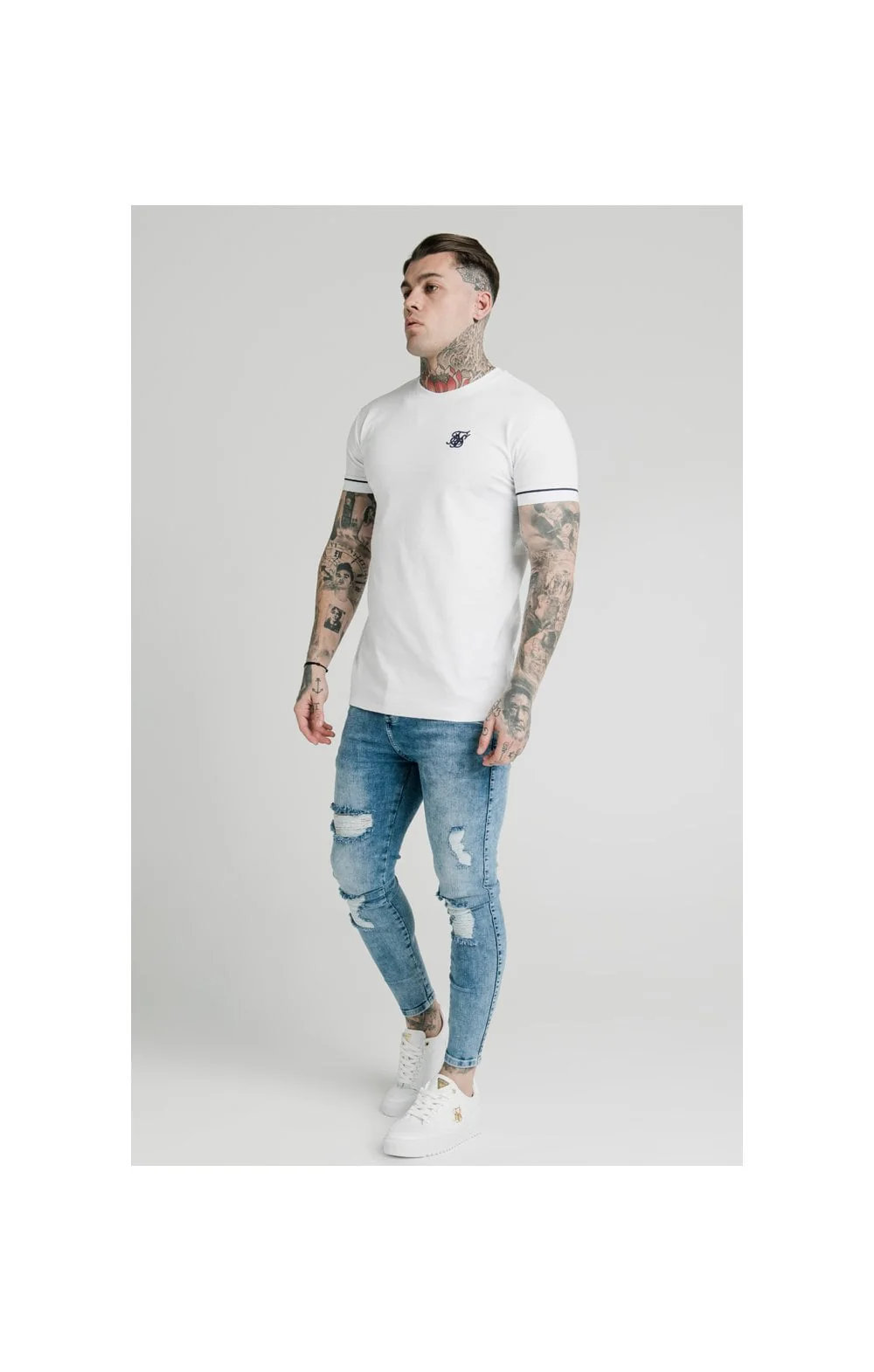SikSilk S/S High Collar Tee - White