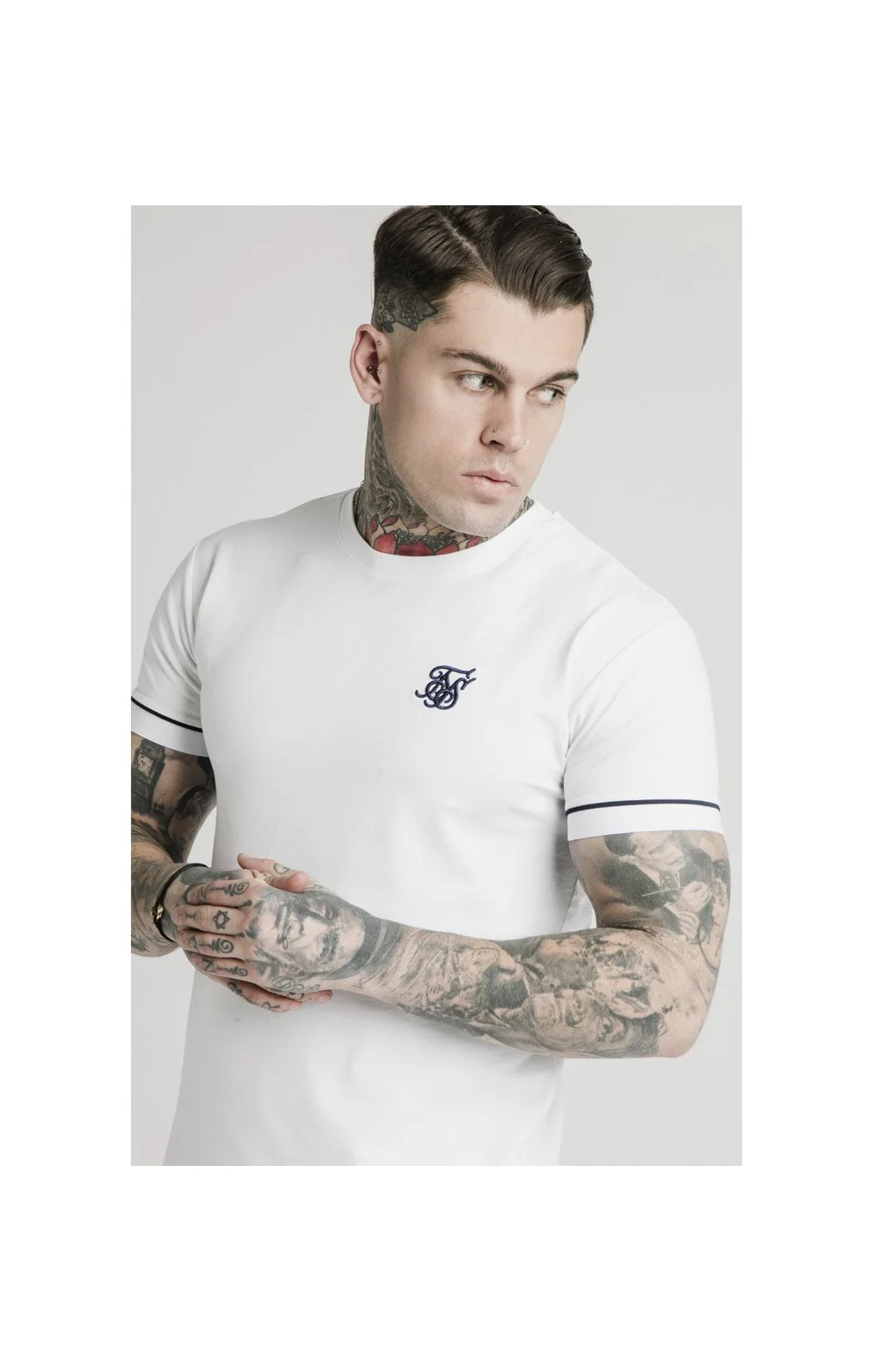 SikSilk S/S High Collar Tee - White - Image 2