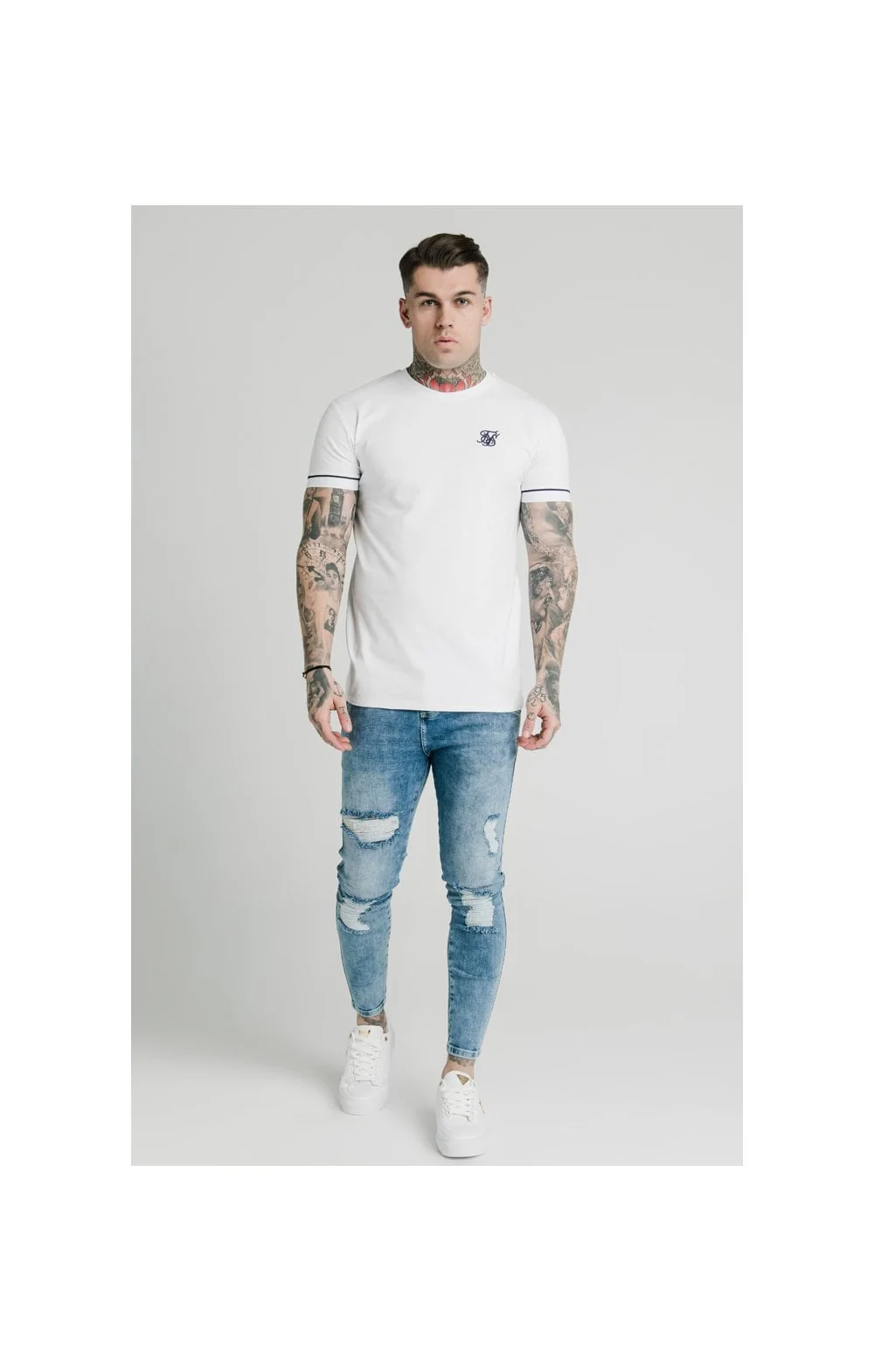 SikSilk S/S High Collar Tee - White - Image 4