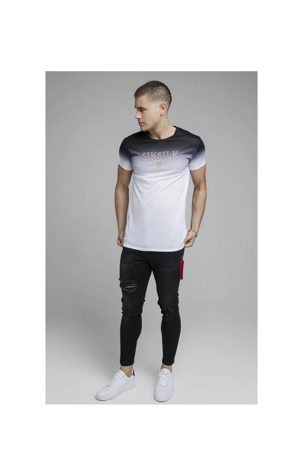 Black Embroidered Muscle Fit T-Shirt - Image 4