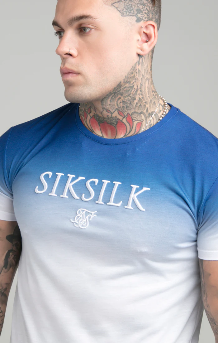 Blue High Fade Embroidered Muscle Fit T-Shirt - Image 2