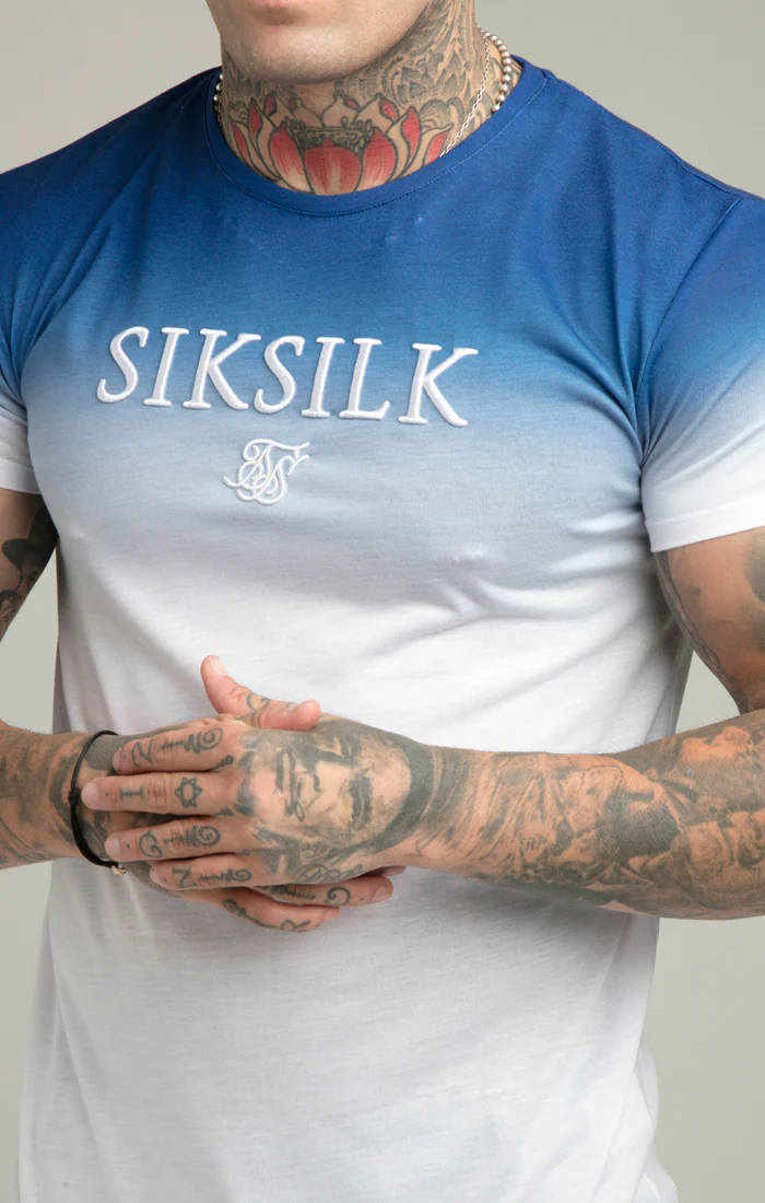 Blue High Fade Embroidered Muscle Fit T-Shirt - Image 3