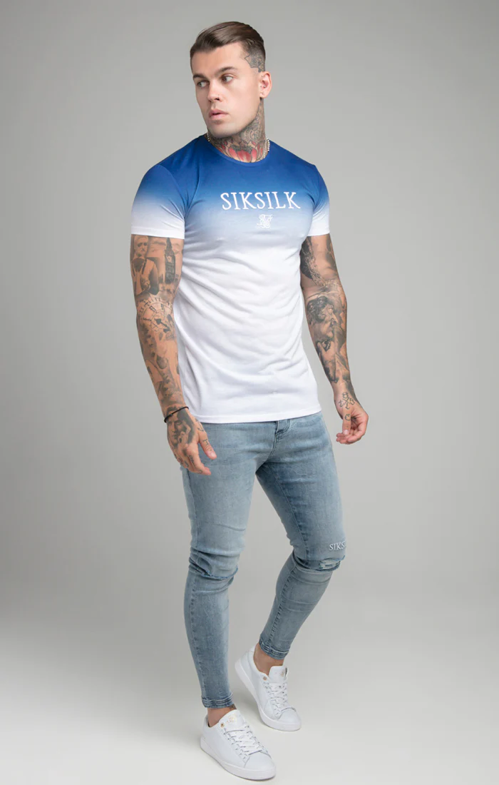 Blue High Fade Embroidered Muscle Fit T-Shirt - Image 4