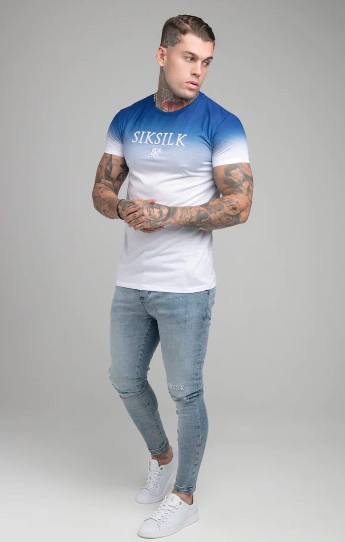 Blue High Fade Embroidered Muscle Fit T-Shirt - Image 5