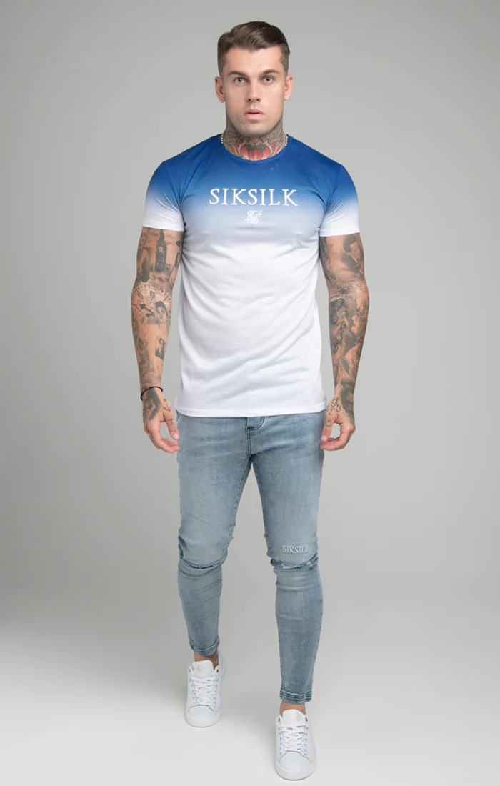 Blue High Fade Embroidered Muscle Fit T-Shirt - Image 6