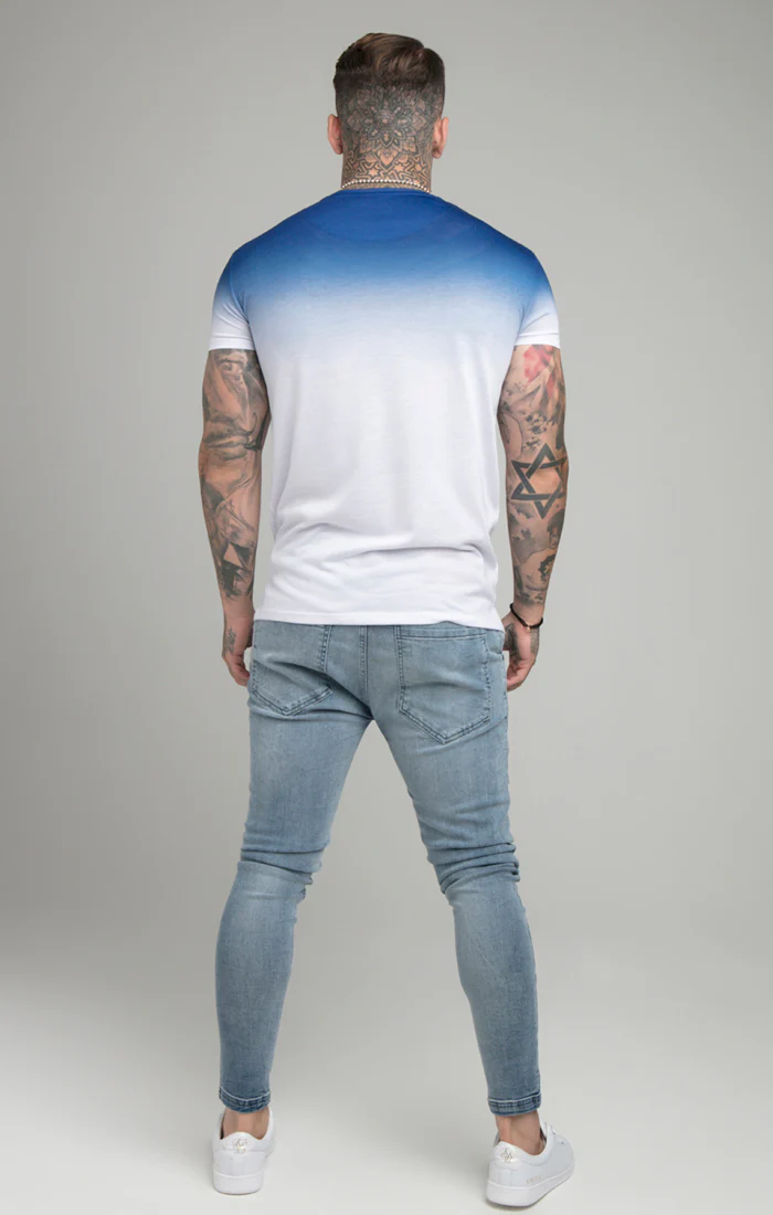 Blue High Fade Embroidered Muscle Fit T-Shirt - Image 7