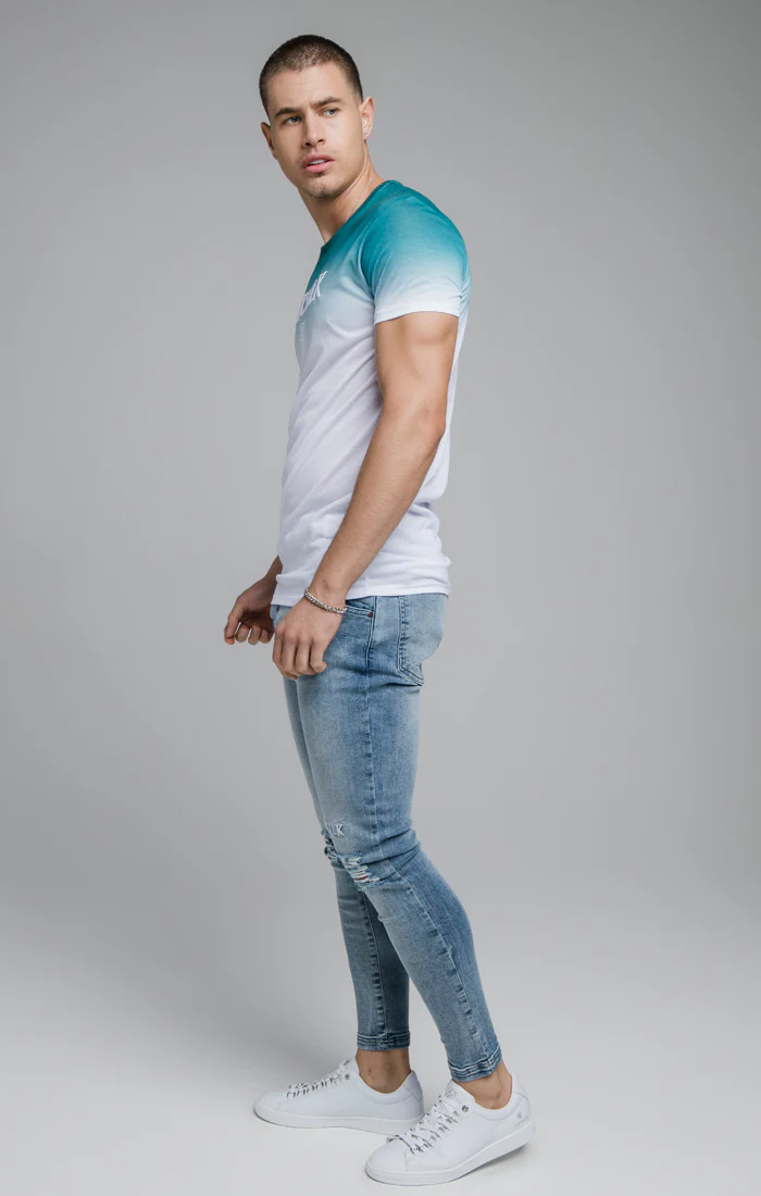 Teal Embroidered Muscle Fit T-Shirt - Image 3