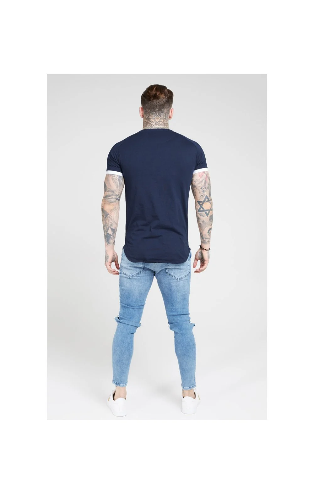 SikSilk S/S Inset Cuff Fade Panel Tech Tee – Navy & Neon Fade - Image 5