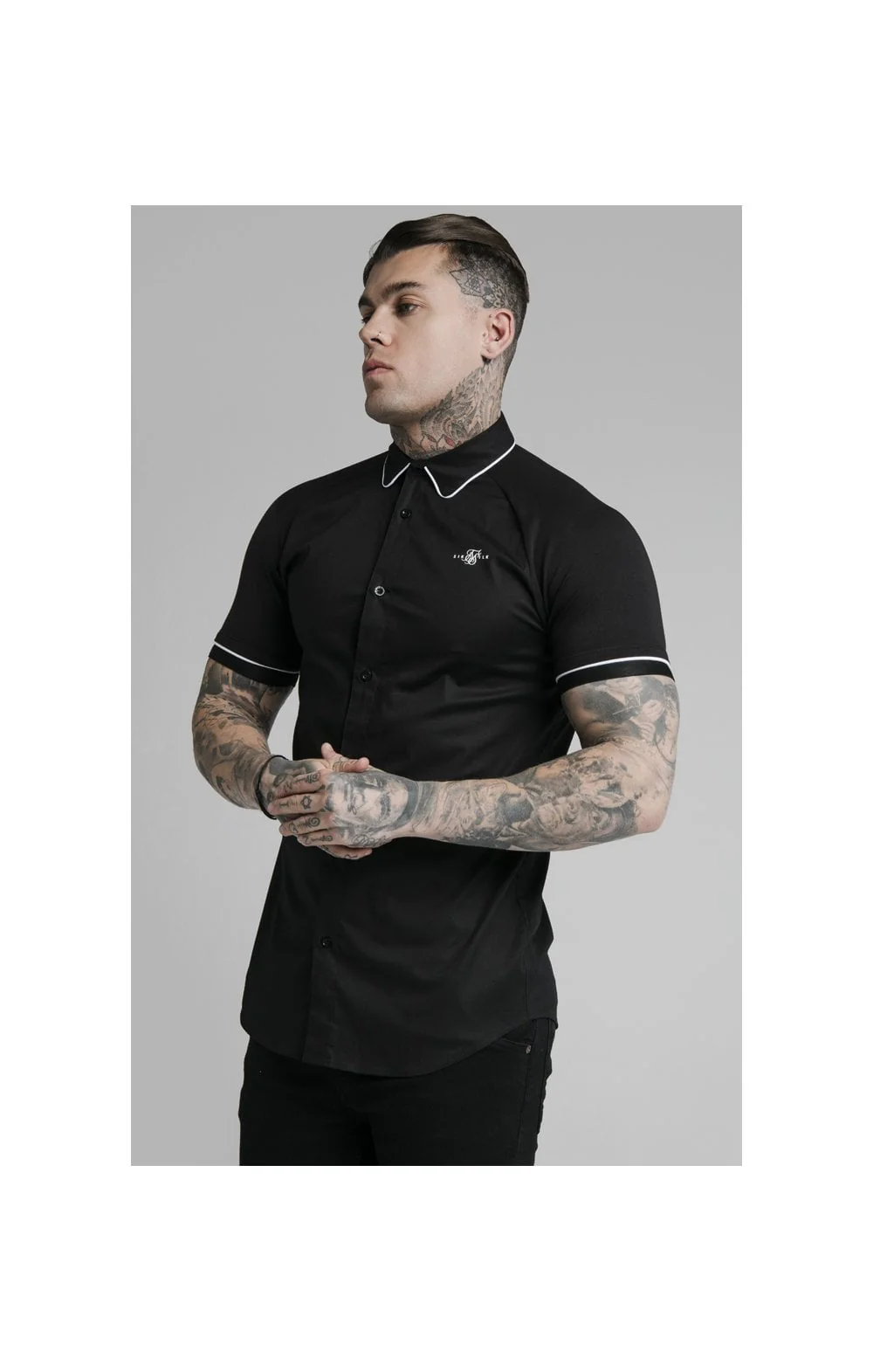 SikSilk S/S Inset Cuff Shirt - Black